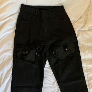 SHEIN High Waist Cut Out Buckle Skinny Jeans